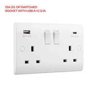 13A 2 Gang Double Pole Switched Socket with USB-A and USB-C ~1249
