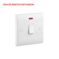 20A Double Pole White Curved Edge Switch with Neon Indicator
