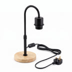 Wooden Base Table Lamp with Curved Arm E27 Inline Switch