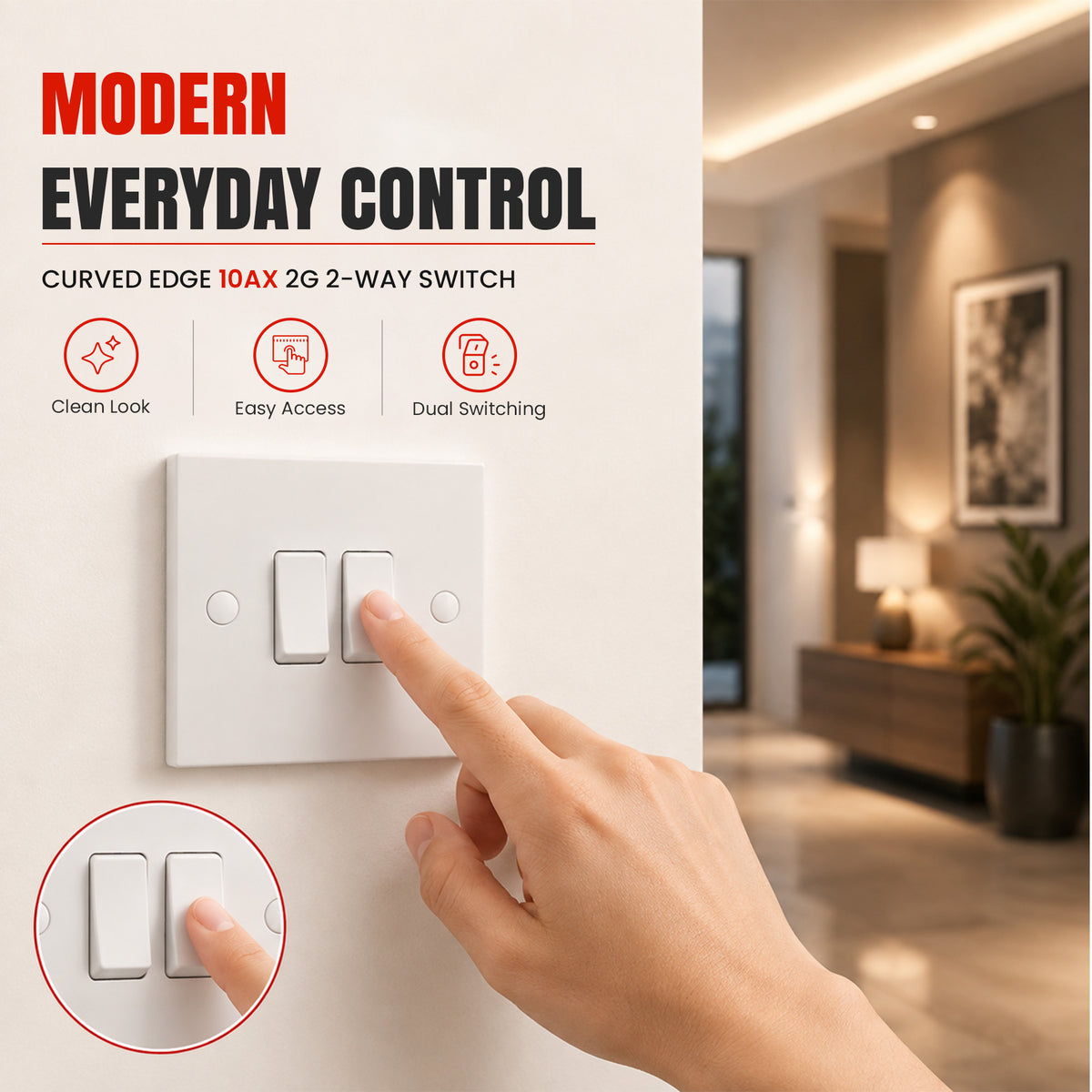 1, 2 & 3 Gang 2 Way White Light Switches – 250V AC~1247