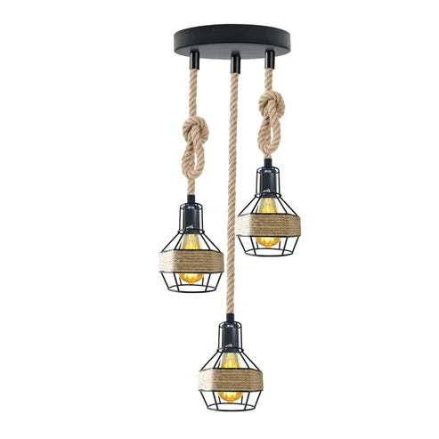 Three-tiered pendant light with rope accents