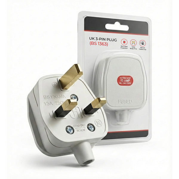 13A Fused UK 3 Pin Plug – White Rewirable Mains Plug~6810