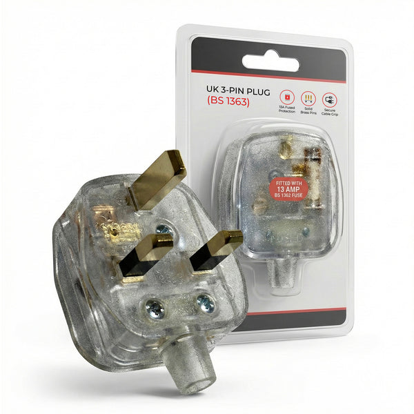 13A Fused UK 3 Pin Plug – Transparent Rewirable Mains Plug~6808