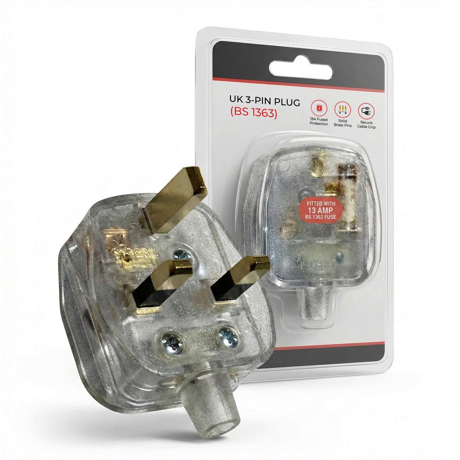 13A Fused UK 3 Pin Plug – Transparent Rewirable Mains Plug~~1163