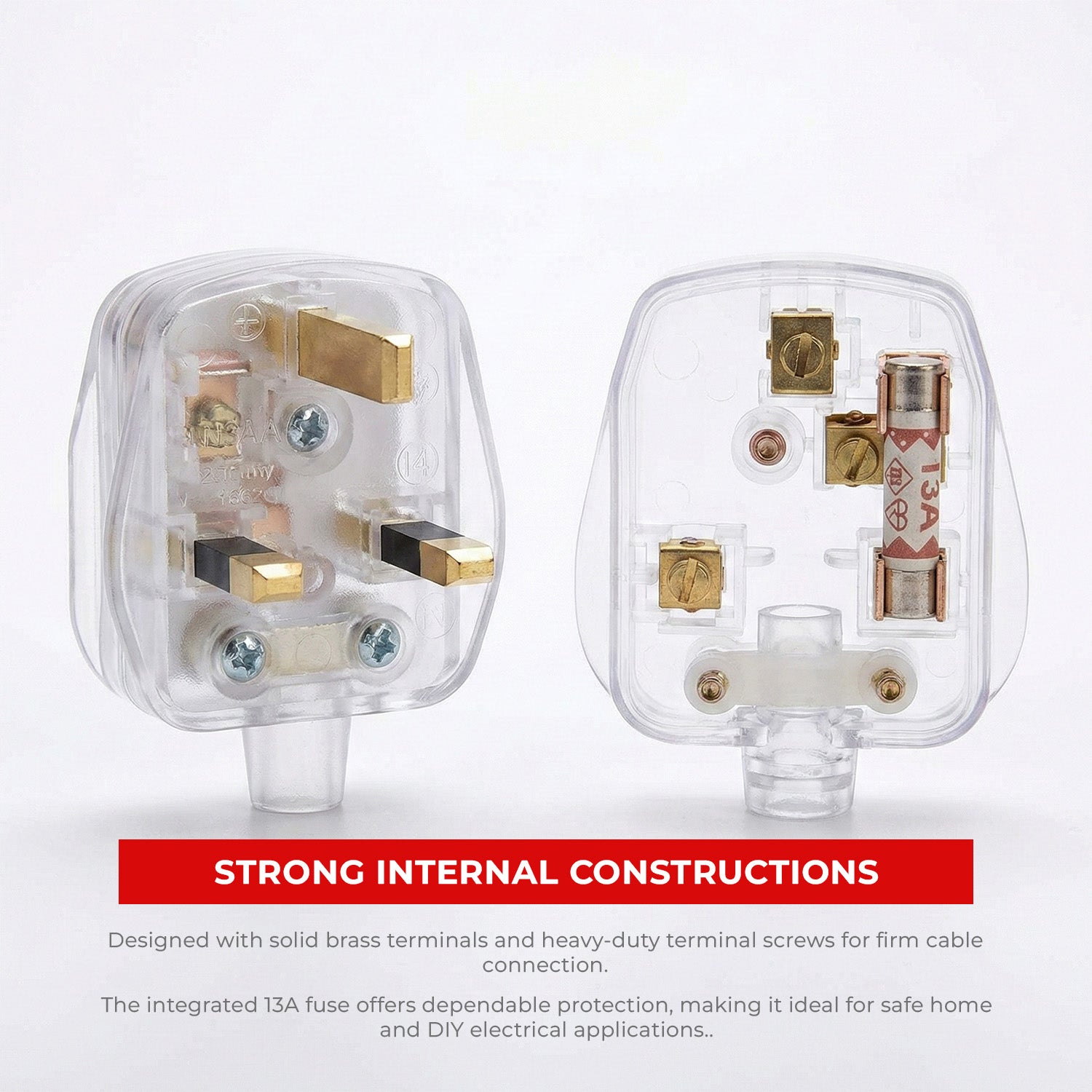 13A Fused UK 3 Pin Plug – Transparent Rewirable Mains Plug~~1163