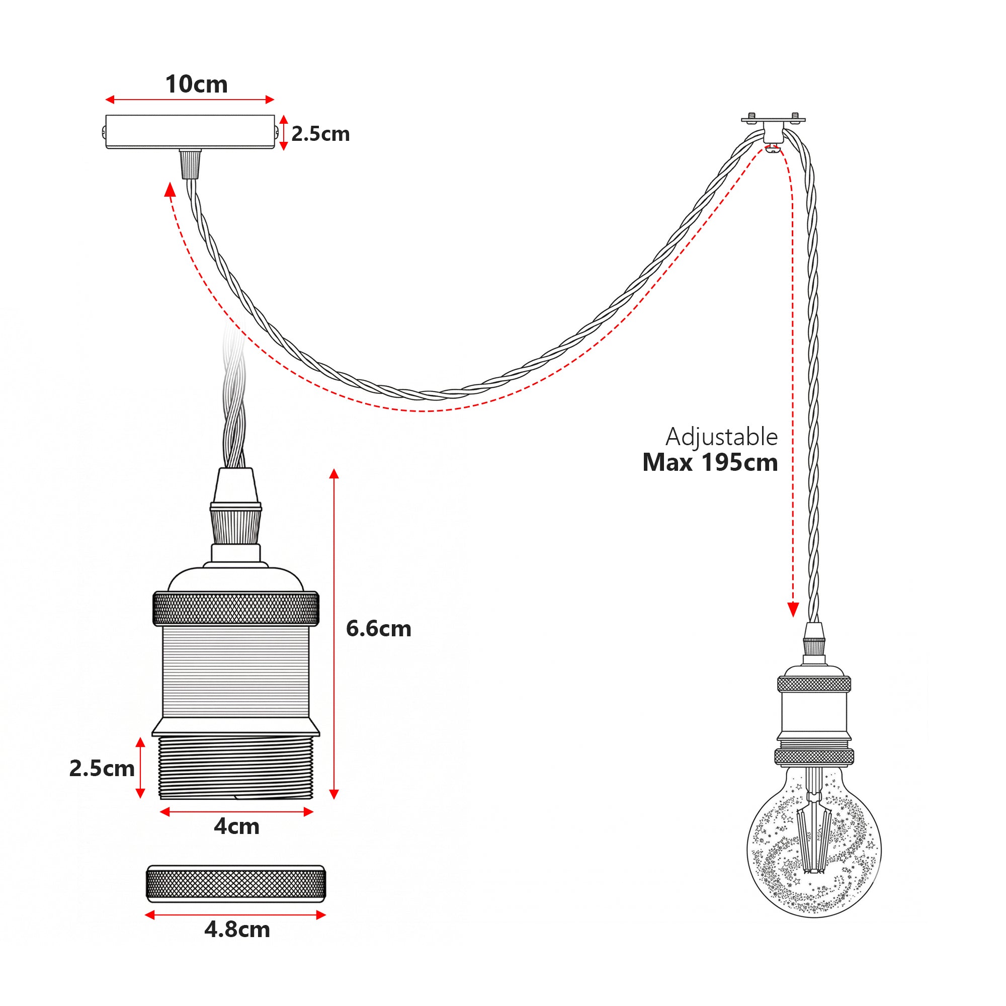 Industrial Pendant Light Adjustable E27 With Bulb ~1141