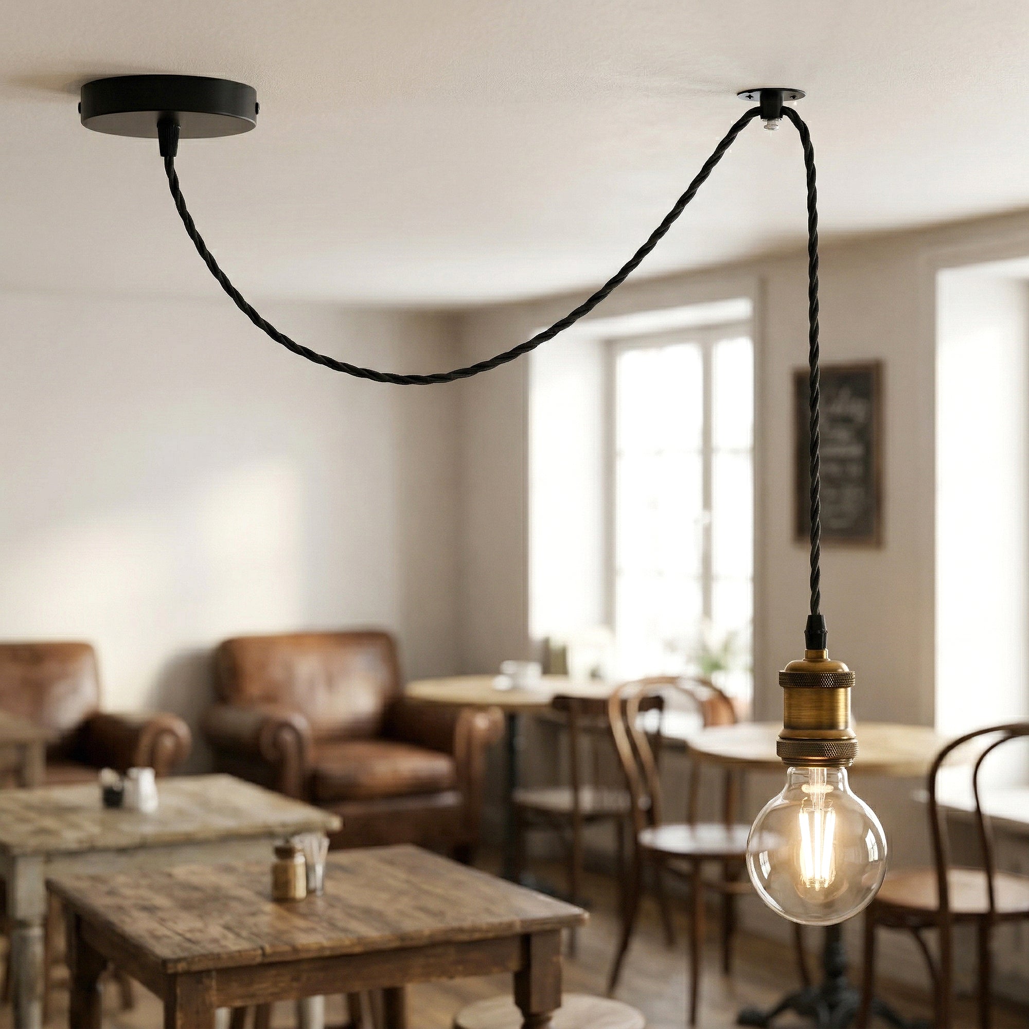 Industrial Pendant Light Adjustable E27 With Bulb ~1141