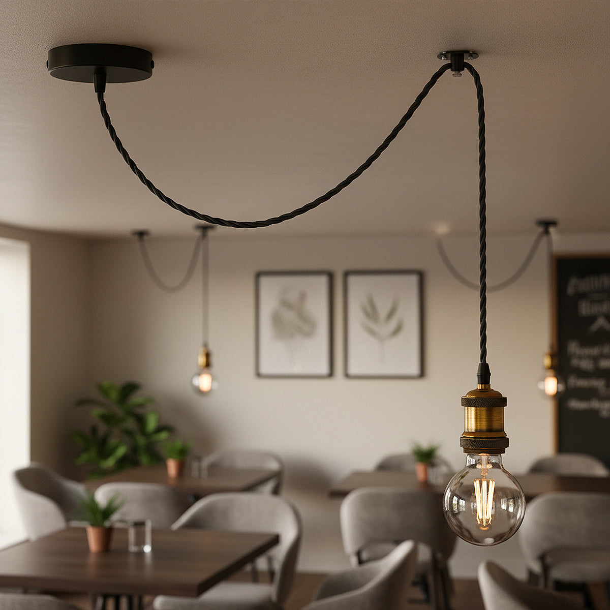 Industrial Pendant Light Adjustable E27 With Bulb ~1141