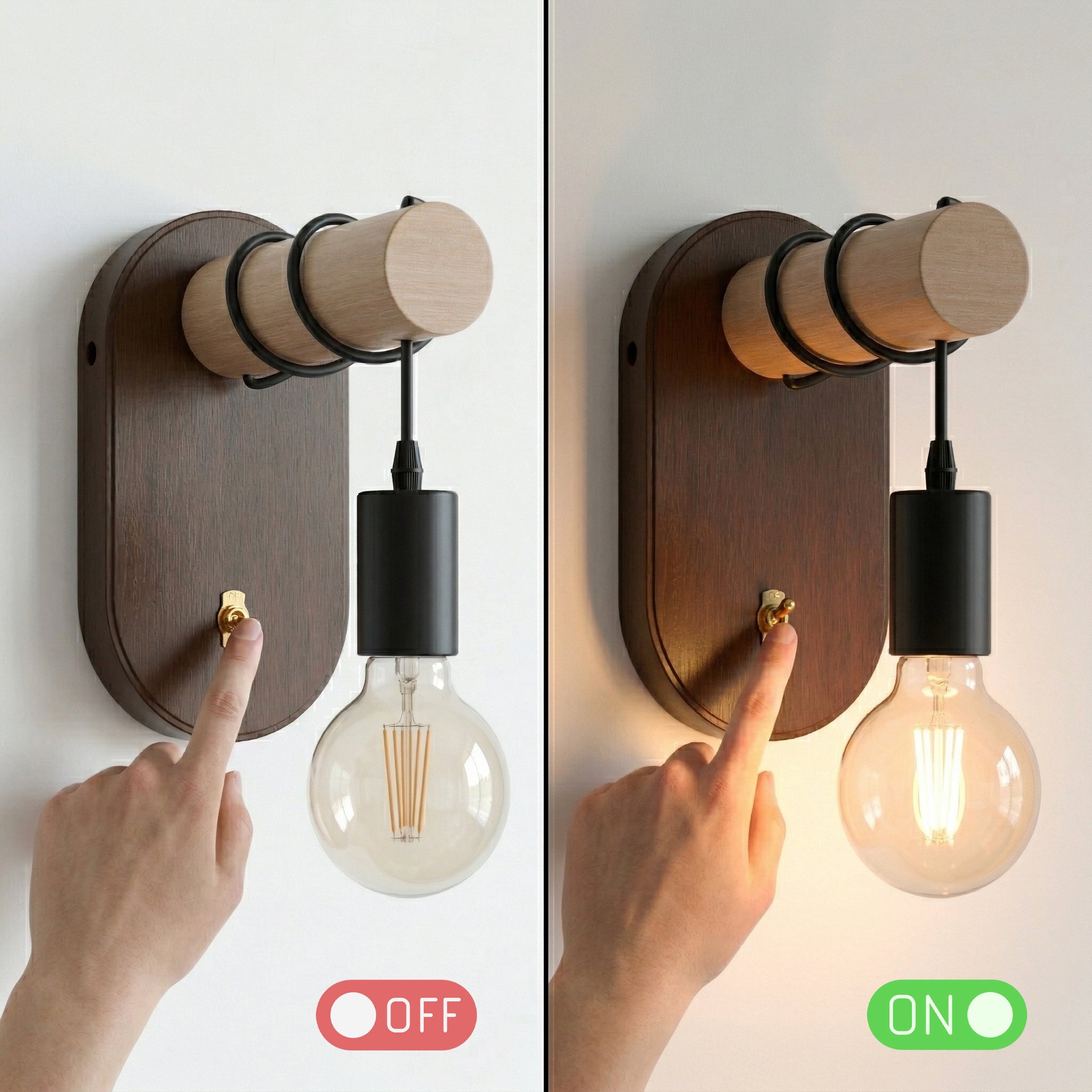 Industrial Wooden Wall Light with E27 Bulb & Toggle ~1138