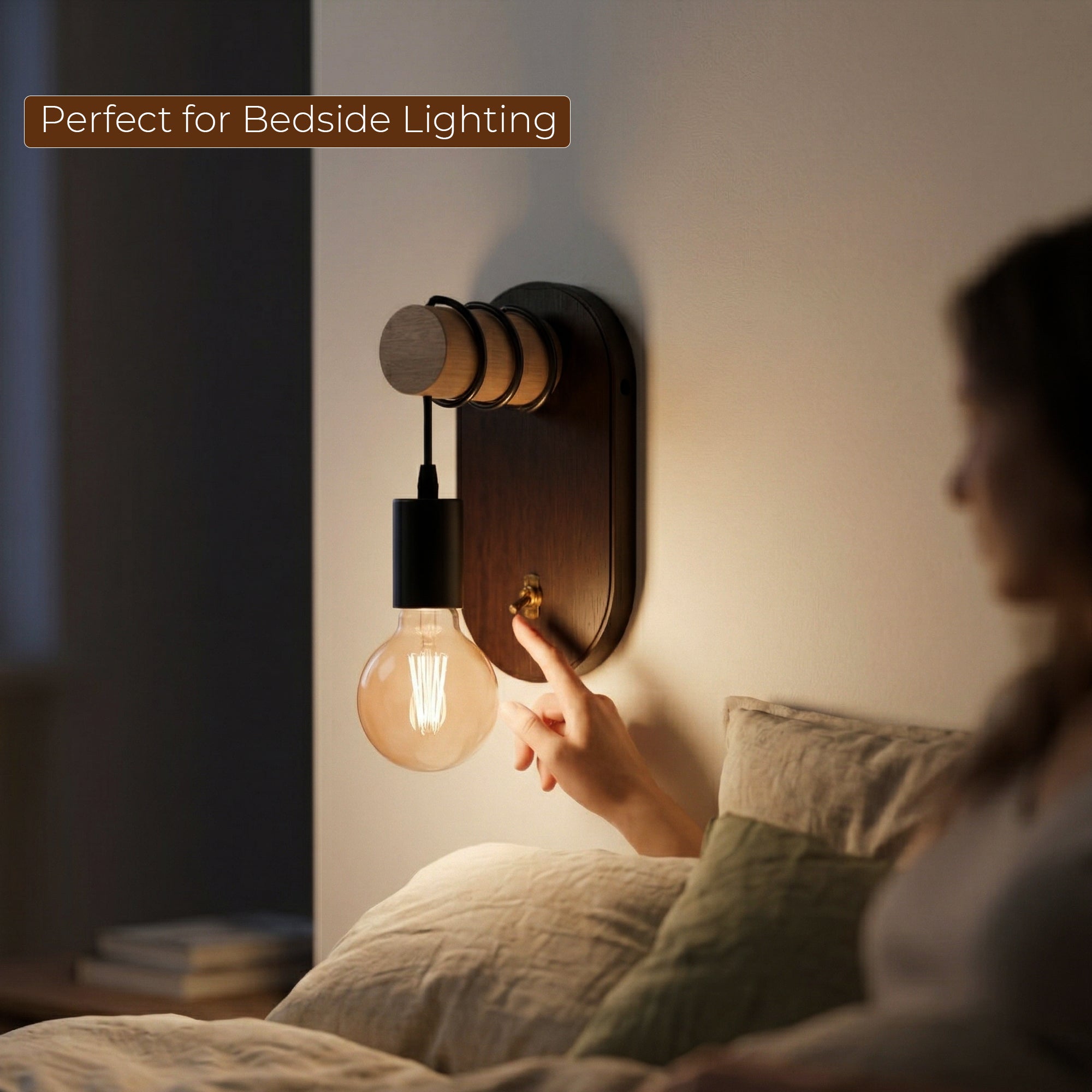 Industrial Wooden Wall Light with E27 Bulb & Toggle ~1138