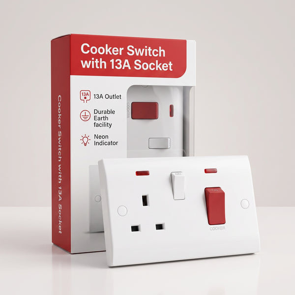 45A Cooker Switch with 13A Switched Socket White~1252
