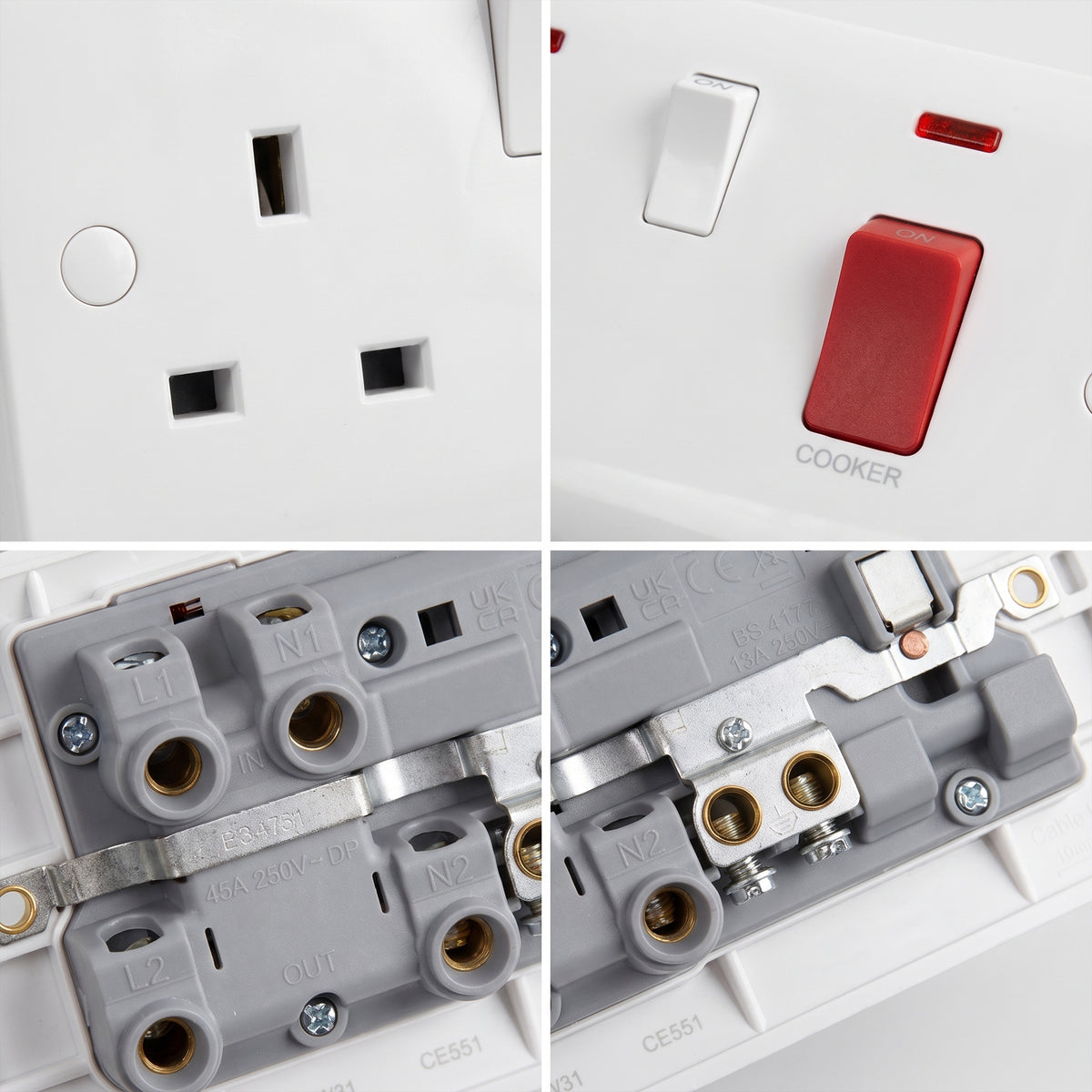 45A Cooker Switch with 13A Switched Socket and Neon – White ~1252
