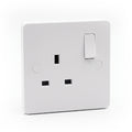 White molded square edge plate with a matching rocker switch and screw covers.