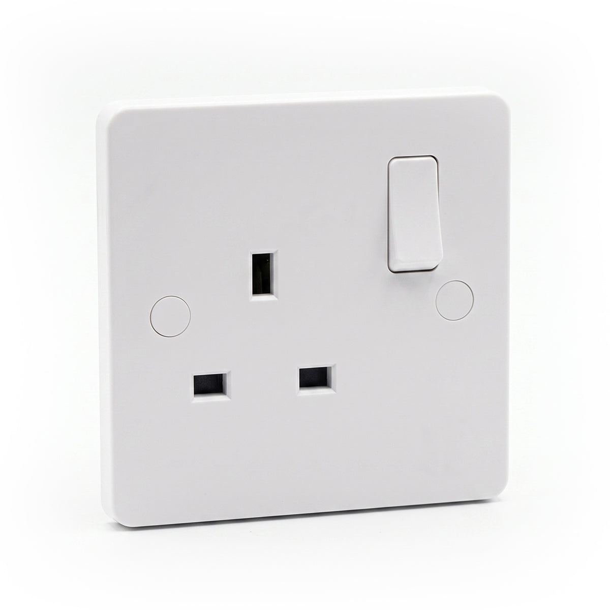 White molded square edge plate with a matching rocker switch and screw covers.
