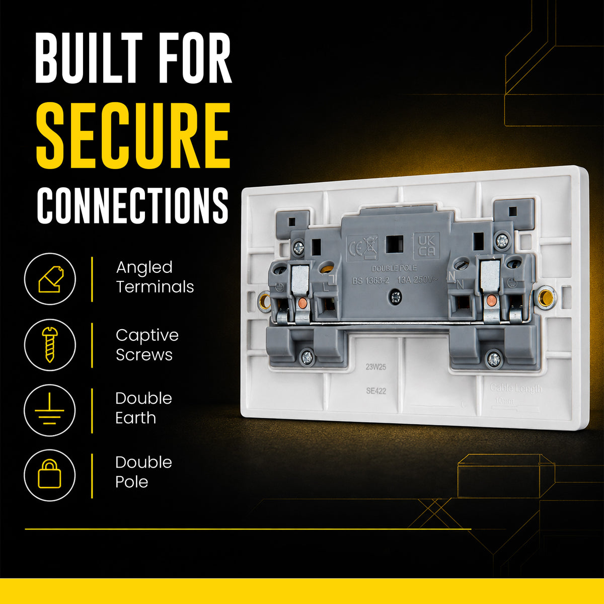 A simple but stylish double socket featuring soft, rounded edges and a slim profile