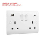 13A 2-gang double pole switched socket with USB-A and USB-C ports