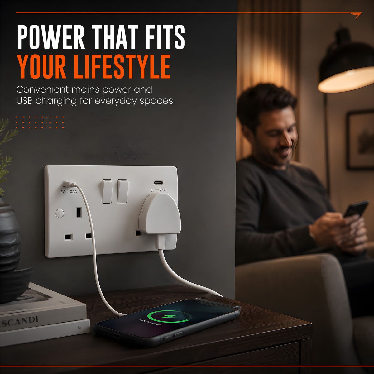 Double Wall Plug Socket 2 Gang 13A with USB C and A Charging