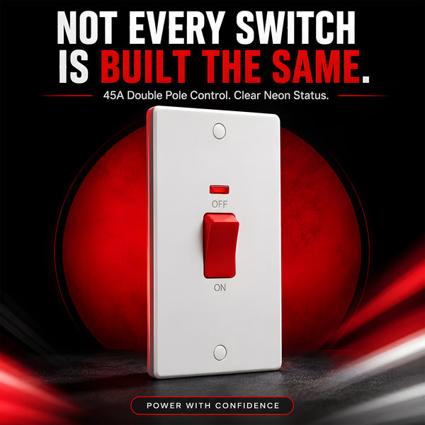 45A Cooker Switch with Neon Indicator and Red Rocker ~1251