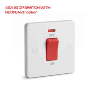 45A Double Pole Cooker Switch with Neon Red Rocker ~1250