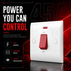 45A Double Pole Cooker Switch with Neon Red Rocker ~1250