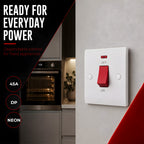 45A Double Pole Cooker Switch with Neon Red Rocker ~1250