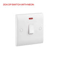 20A Double Pole White Curved Edge Switch with Neon Indicator