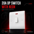 20A Double Pole White Curved Edge Switch with Neon Indicator