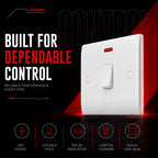 20A Double Pole White Curved Edge Switch with Neon Indicator