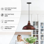 E27 Pendant Light Fitting Antique Copper 2m PVC Cord Set