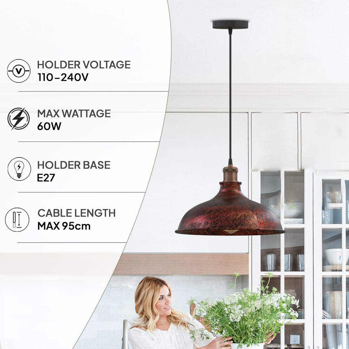 E27 Pendant Light Fitting Antique Copper 2m PVC Cord Set