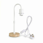 Wooden Base Table Lamp with Curved Arm E27 Inline Switch
