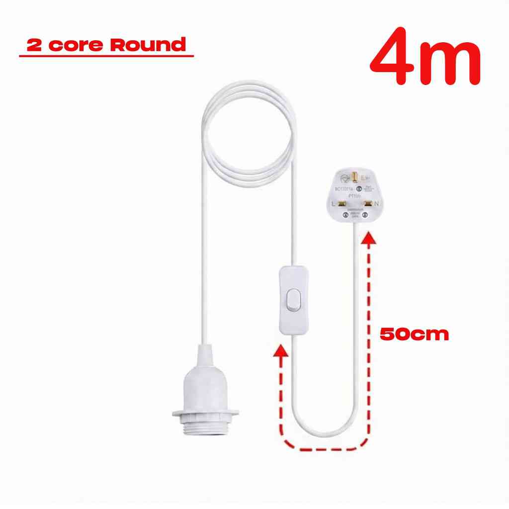 Plug In E27 Pendant Light Cord Set 4m or 4.5m Black or White