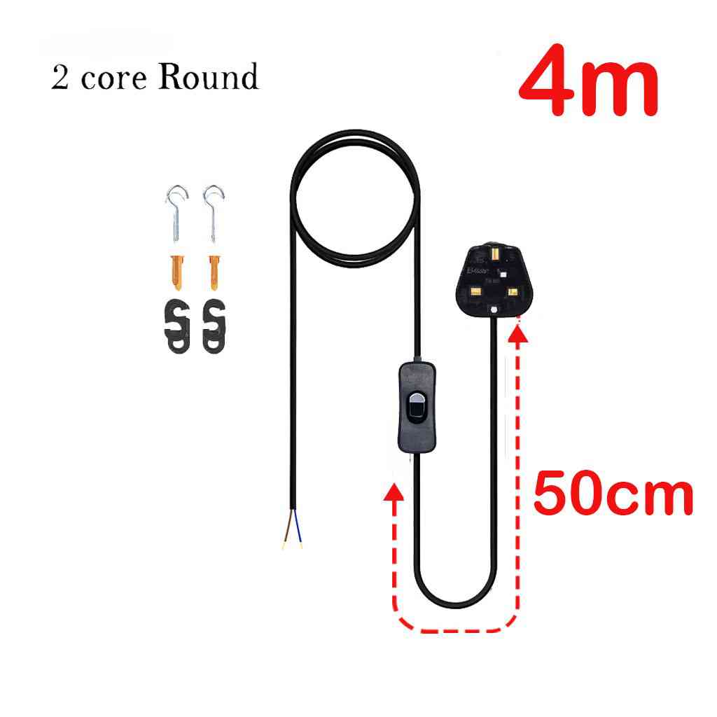 Plug-In Lamp Cable with UK Plug and Inline Switch, 2 Core and 3 Core