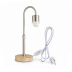 Wooden Base Table Lamp with Curved Arm E27 Inline Switch