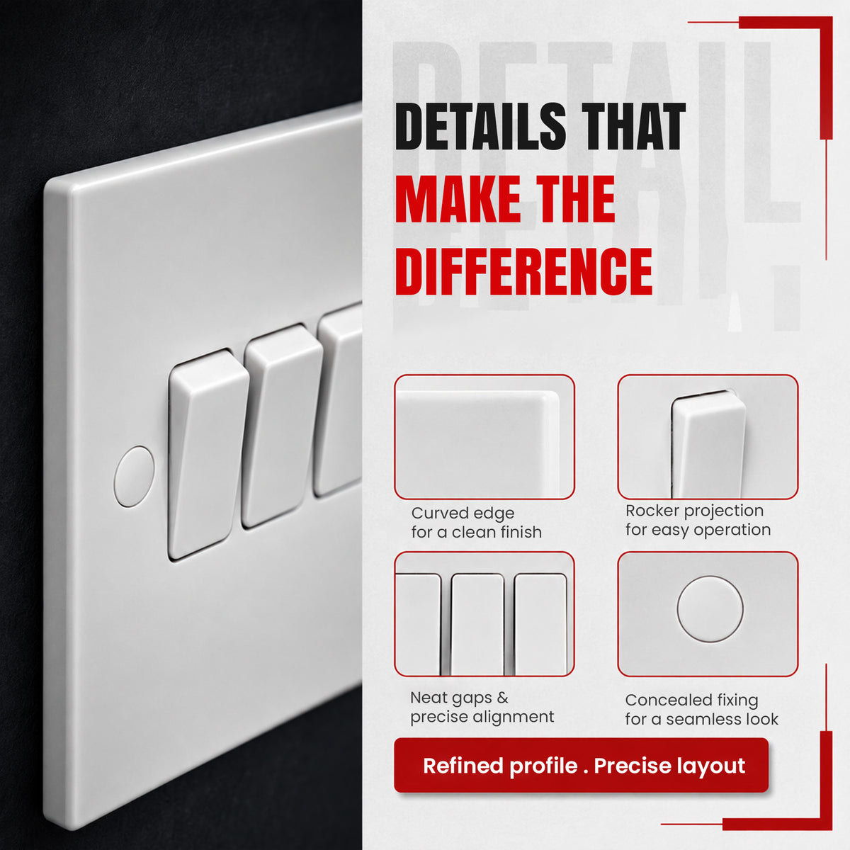1, 2 & 3 Gang 2 Way White Light Switches – 250V AC