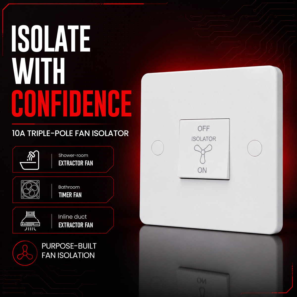 Click Mode 10A 3-Pole Fan Isolator Switch