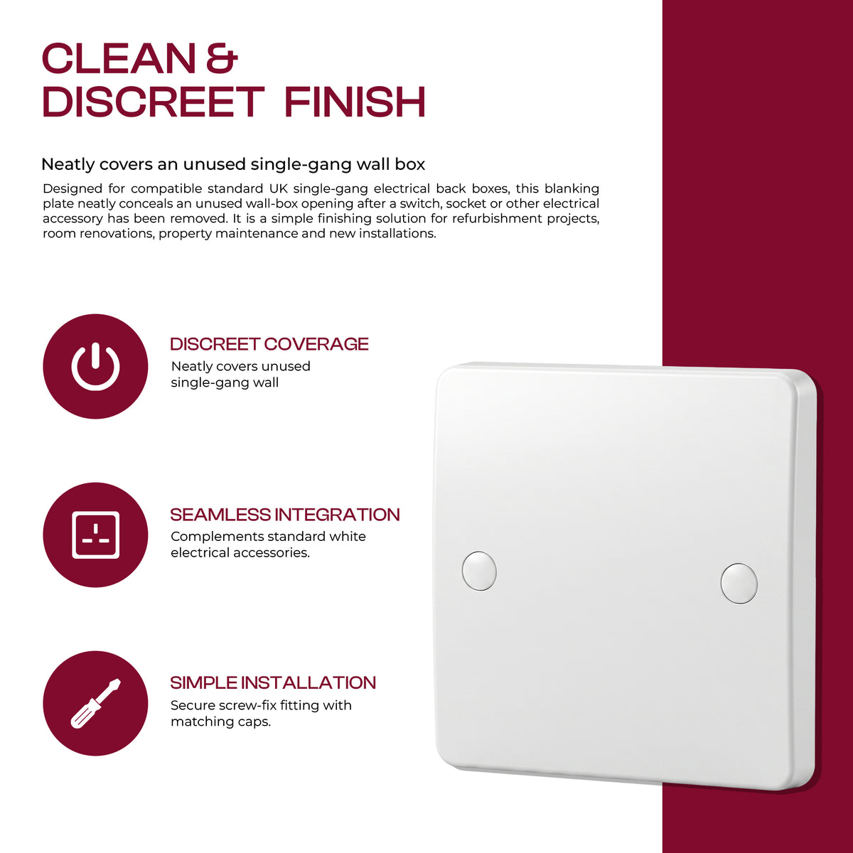 White Blanking Plate 1 Gang and 2 Gang Curved Edge