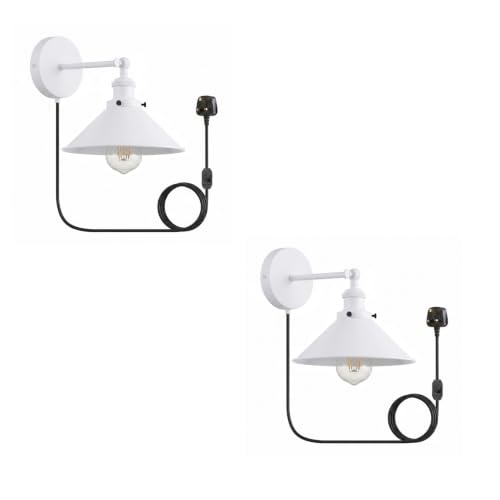 2 Pack Industrial Plug-In E27 Wall Light with Dimmer Switch – 2m Cord ~1205