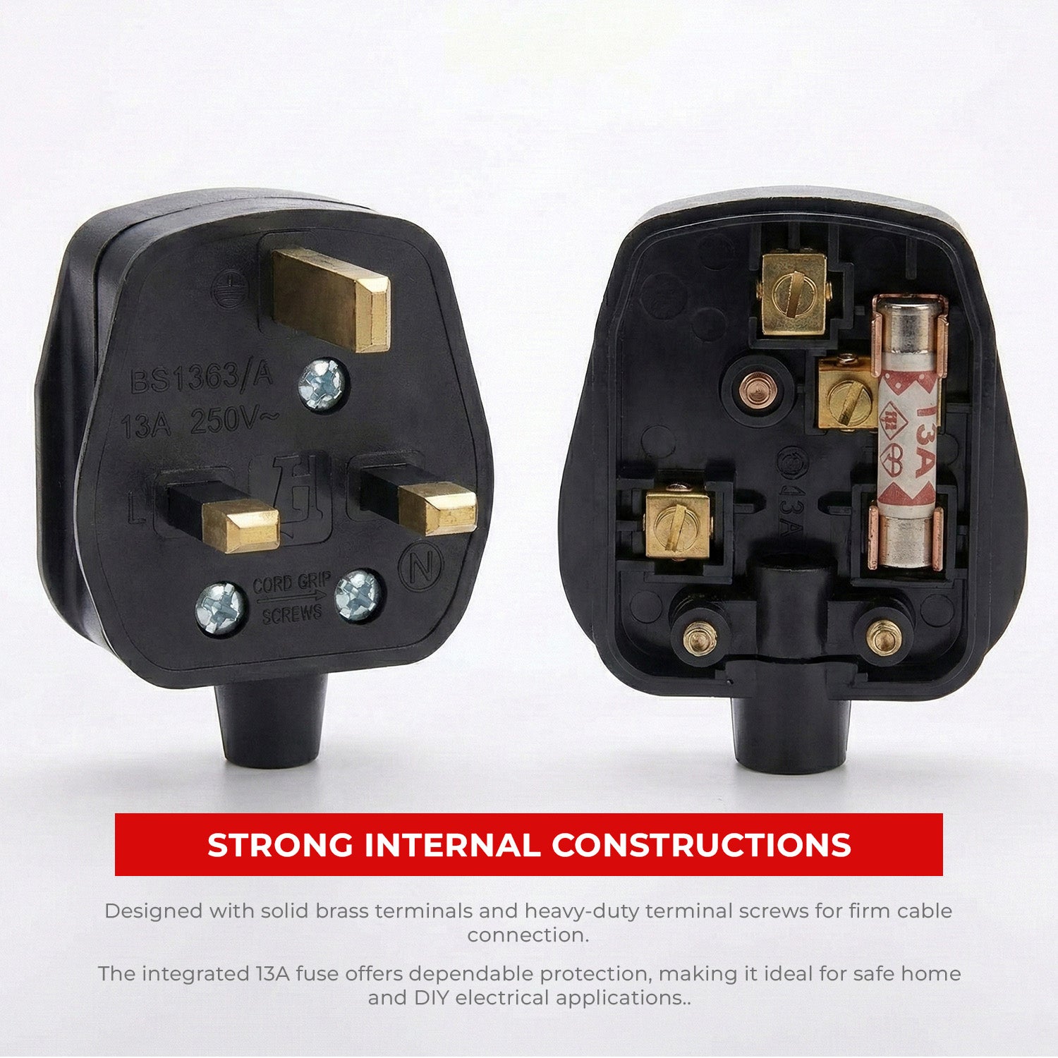 13A UK 3 Pin Plug Rewirable Fused Mains Plug 250V ~1165