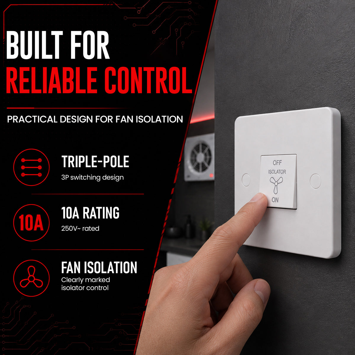  Triple-pole (3-pole) fan isolator switch