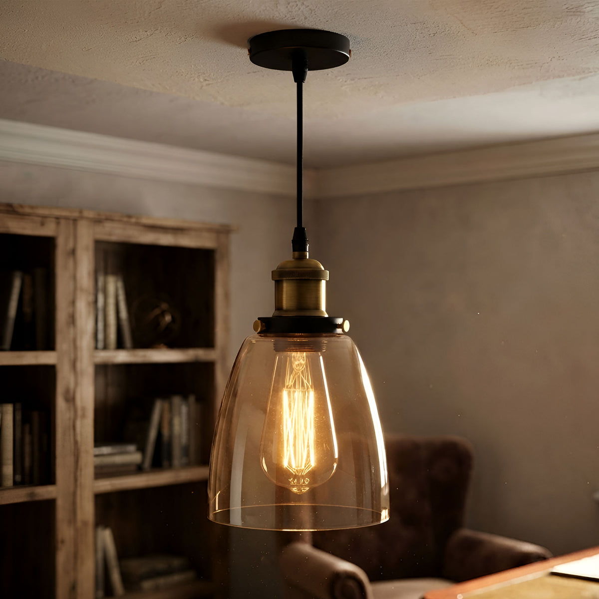 Modern Amber Glass Pendant Light E27 Ceiling Hanging Lamp ~1195