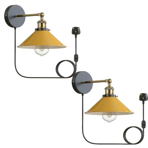 2 Pack Industrial Plug-In E27 Wall Light with Dimmer Switch – 2m Cord ~1205