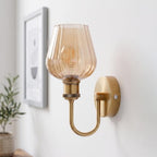 Arm Fitting Amber Glass Vintage Wall Sconce Light E27 ~1191