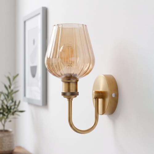 Arm Fitting Amber Glass Vintage Wall Sconce Light E27 ~1191