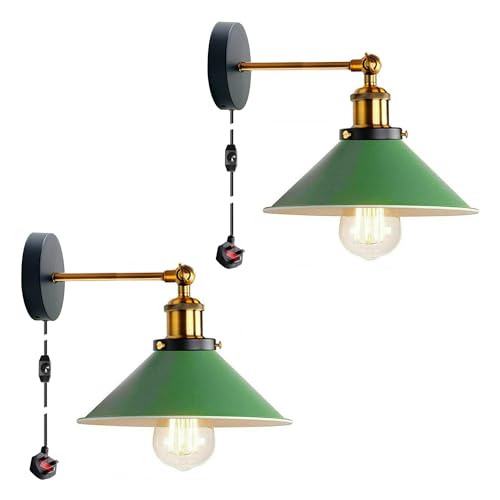 2 Pack Industrial Plug-In E27 Wall Light with Dimmer Switch – 2m Cord ~1205