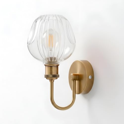 Arm Fitting Amber Glass Vintage Wall Sconce Light E27 ~1191