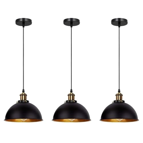 3 pack vintage industrial pendant lights with black metal shades