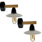Modern Vintage Wood Arm Wall Sconce – Black Metal E27 ~1075