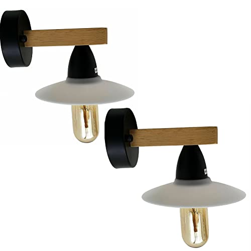 Modern Vintage Wood Arm Wall Sconce – Black Metal E27 ~1075