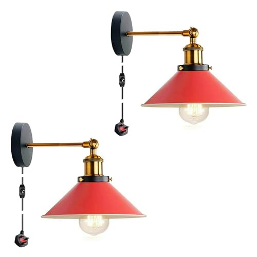 2 Pack Industrial Plug-In E27 Wall Light with Dimmer Switch – 2m Cord ~1205